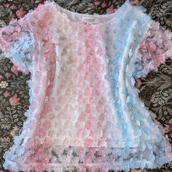 Molly Bracken Pink and Blue Flutter Sleeve Blouse - Picture 1 of 3